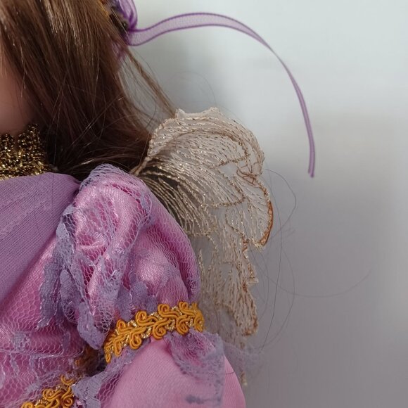 Porcelain Angel Doll With Purple Dress & Gold Accents By Paradise Galleries - Picture 3 of 8